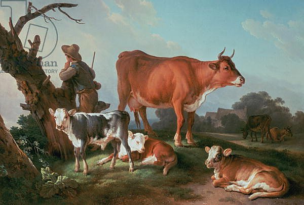Pastoral scene with a cowherd
