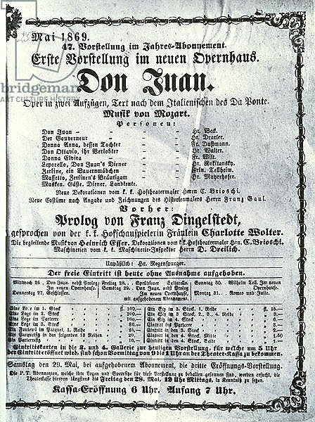 Poster advertising a performance of 'Don Juan' by Wolfgang Amadeus Mozart May 1869