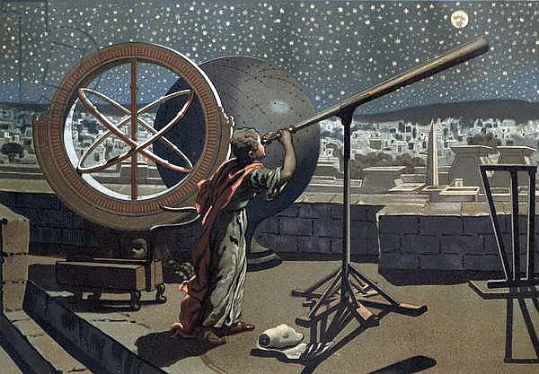 Nicee's hipparchus. in the Alexandria Observatory Greek Astronomer after “La Ciencia y sus Hombres” by Louis Figuier. Barcelona 1881