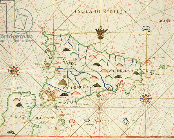 Sicily and the Straits of Messina, from a nautical atlas, 1646