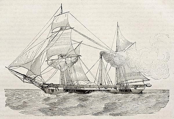 Steamer old illustration. Published on Magasin Pittoresque, Paris, 1840