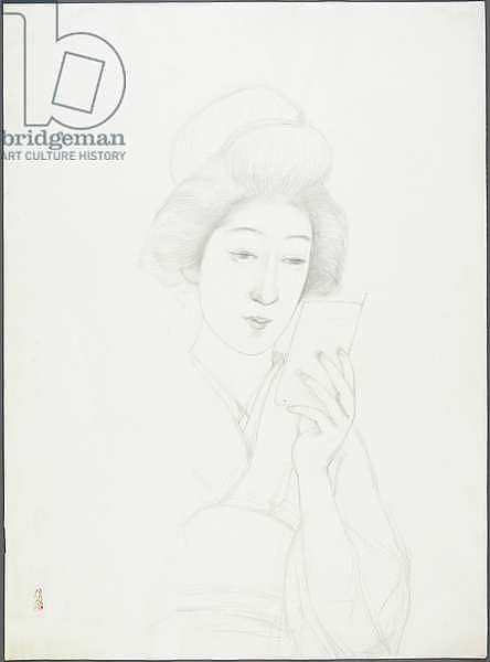 Drawing of a Woman Holding Mirror