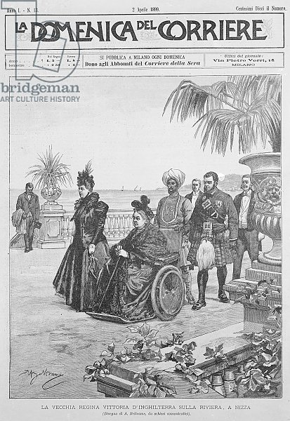 Queen Victoria on the Italian Riviera, frontcover of 'La Domenica del Corriere', 2nd April 1899