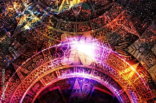 Древний календарь майя, космическое пространство и звездыer collage.