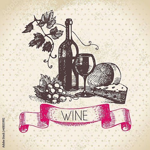 Иллюстрация с вином и сыром