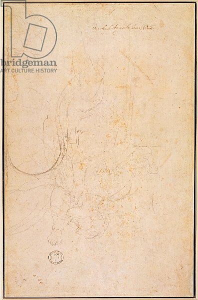 Sketch of a figure with artist's signature