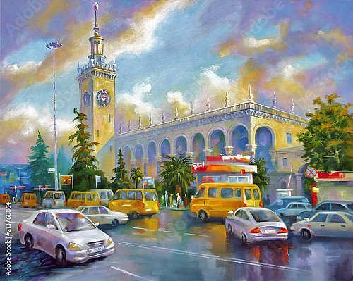 Железнодорожный вокзал в Сочи, после дождя
