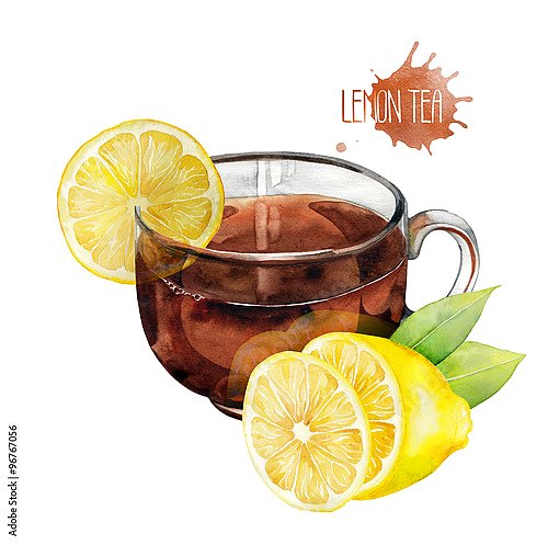 Акварельная чашка чая с лимоном