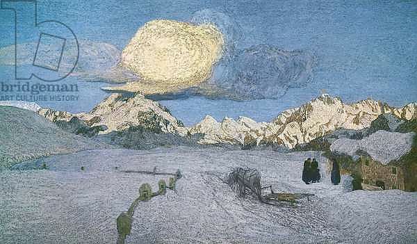 Triptych of the Alps, death, ca 1898, by Giovanni Segantini, oil on canvas