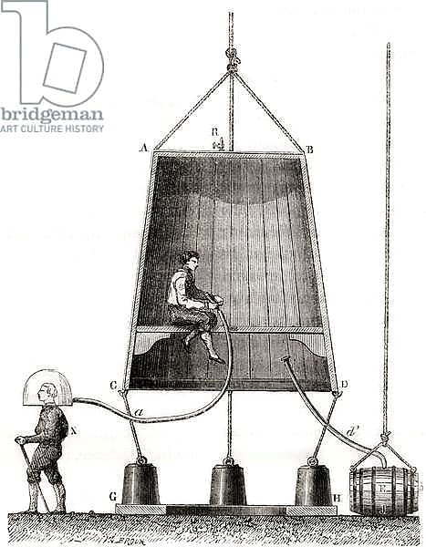 A diving bell built by Halley in 1691, from 'Les Merveilles de la Science', published c.1870