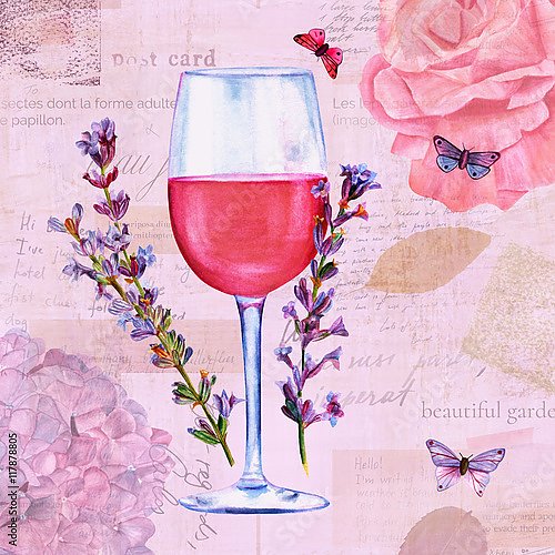 Бокал с вином и цветами лаванды