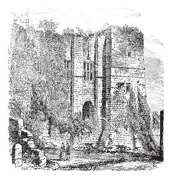 Cesar's tower at Kenilworth Castle, Warwickshire, United Kingdom, vintage engraving.
