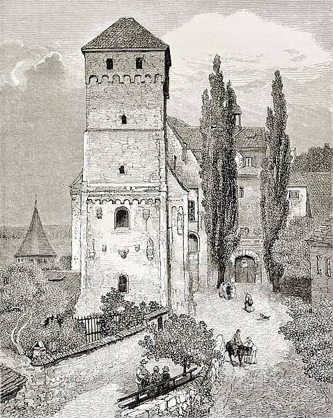 Nuremberg castle gate. Created by Gerard, published on Le Tour du Monde, Paris, 1864