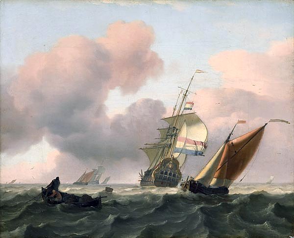 Turbulent sea with ships