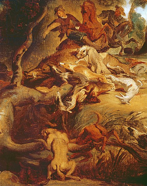 Detail of The Wild Boar Hunt, after a painting by Rubens, c.1840-50