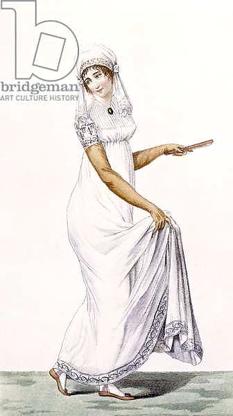 Ladies Simple White Evening Gown, illustration from 'Journal des Dames et des Modes', 1801