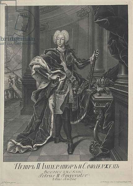 Portrait of Peter II, engraved by Christian Albrecht Wortmann, 1729