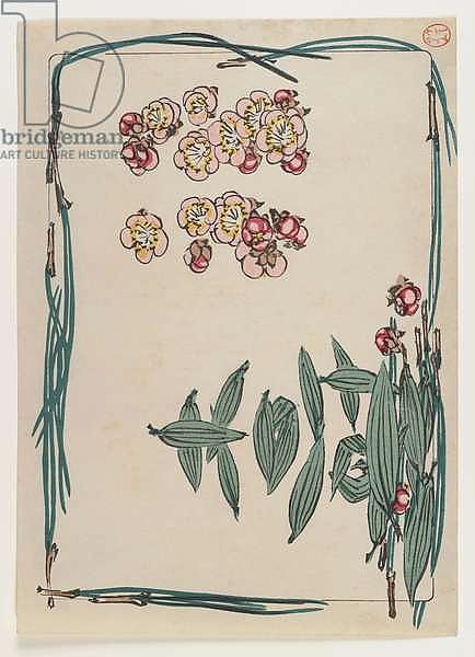 Cherry Blossoms with Pine Needle Border from the Series Hana Kurabe, c.1880