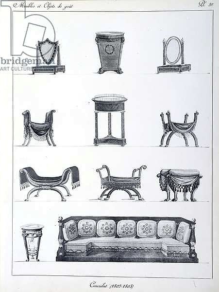 Furniture of period Consulate. Plate taken from the collection “” Collection de mobilier et objets de taste”” by Pierre de la Mesangere. Paris. Decorative Arts