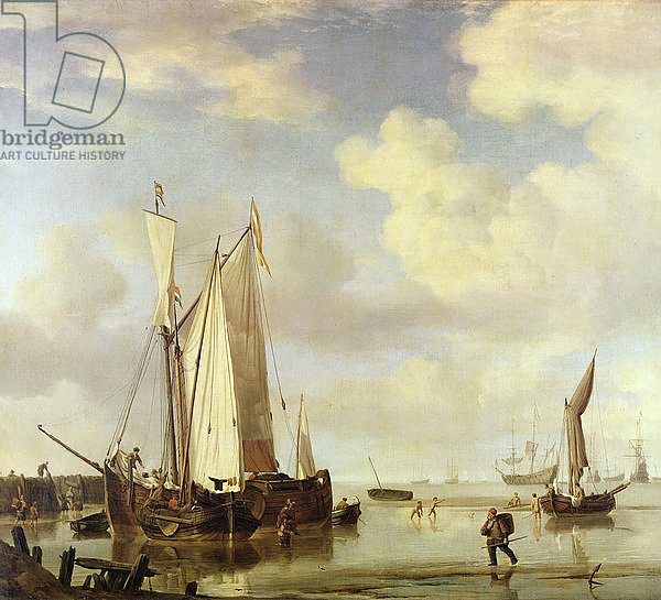 Dutch Vessels Inshore and Men Bathing, 1661