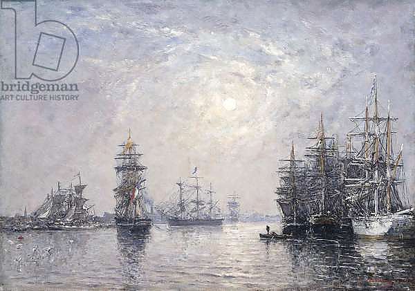 Le Havre, Eure Basin, Sailing Boats at Anchor, Sunset; Le Havre, Bassin de l'Eure, Voiliers a l'Ancre, Soleil Couchant, 1870