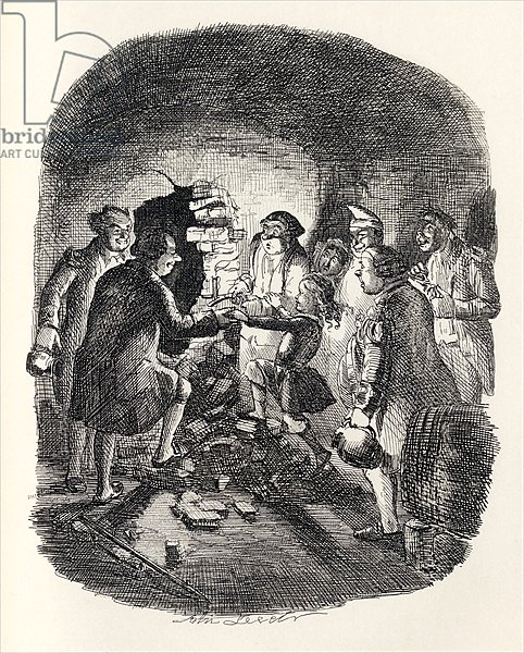 Little Jack Ingoldsby entering the cellar, from 'The Ingoldsby Legends' by Thomas Ingoldsby