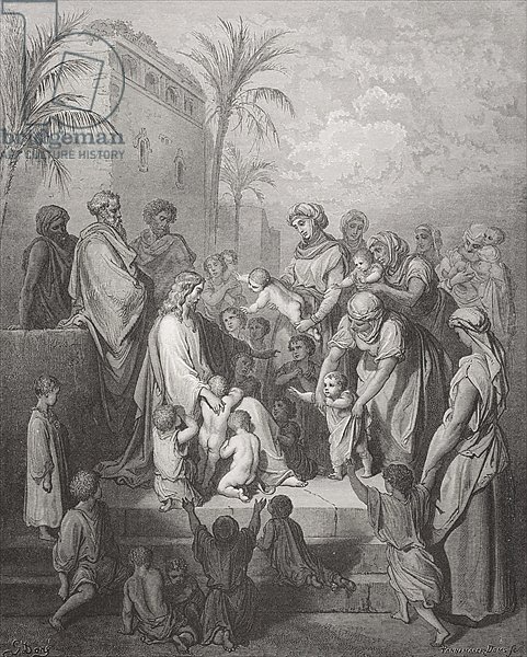 Jesus Blessing the Children, illustration from Dore's 'The Holy Bible', engraved by Pannemaker, 1866