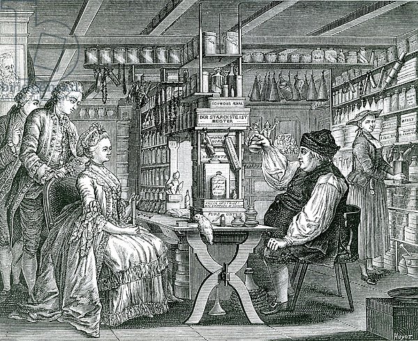 La Pharmacie Rustique, print made by Bartolomaus Hubner, 1774