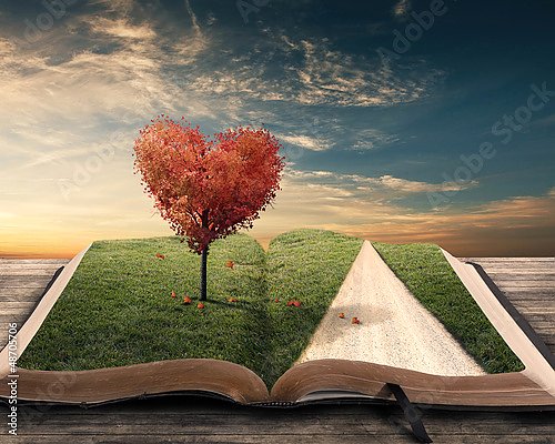 Heart tree and book