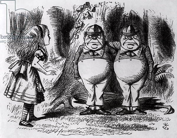 Tweedledum and Tweedledee, illustration from 'Through the Looking Glass', by Lewis Carroll, 1872