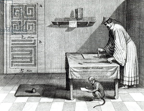 A Chinese Scribe, from 'China Illustrated' by Athanasius Kircher 1667