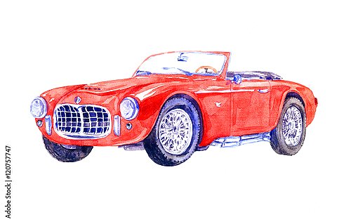Рисунок красного ретро спортивного автомобиля
