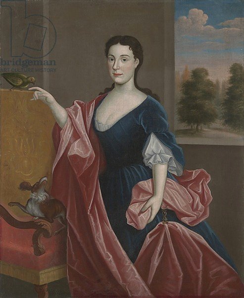 A Hudson Valley Lady with Dog and Parrot, c.1720-30