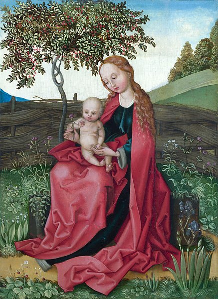 Дева Мария с младенцем в саду