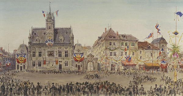 Кортеж императора на ратушной площади в Компьене