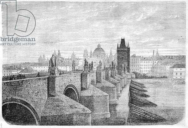 The Charles Bridge in Prague - Engraving In “” The Illustrous Journal””, 1869 - The Charles Bridge in Prague, Czech Republic - Engraving from “” The Illustrous Journal””, 1869