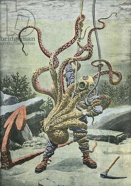 Diver attacked by an octopus