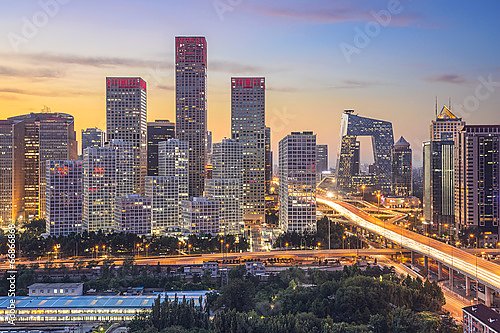 Китай, Пекин.  Закат над Деловым районом