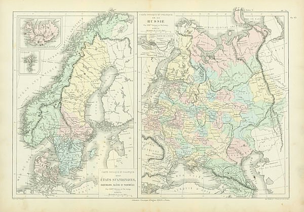 Карта: Россия и Скандинавия (физическая и политическая)