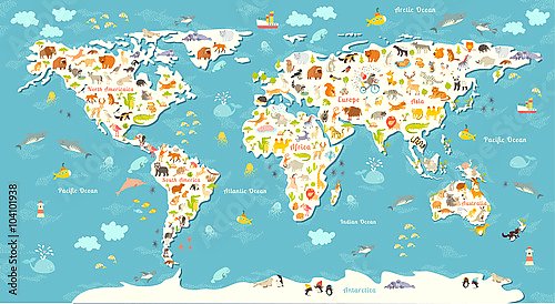 Детская карта мира с животными №2