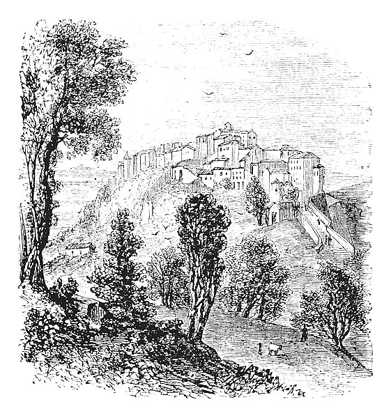 Chiusi in Tuscany, Italy vintage engraving