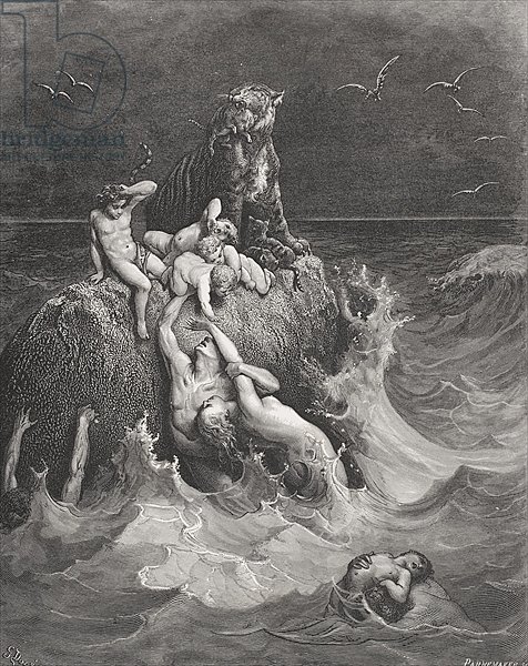 The Deluge, illustration from Dore's 'The Holy Bible', engraved by Pannemaker, 1866