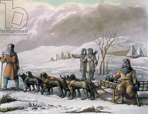 Men of Kamchatska, with a dog sleigh, from 'Costumi dei...' by Giulio Ferrario, c.1820s-30s
