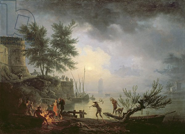 Sunrise, A Coastal Scene with Figures around a Fire, 1760