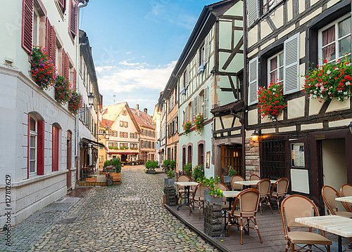 Улица средневекового города Страсбург, Эльзас, Франция