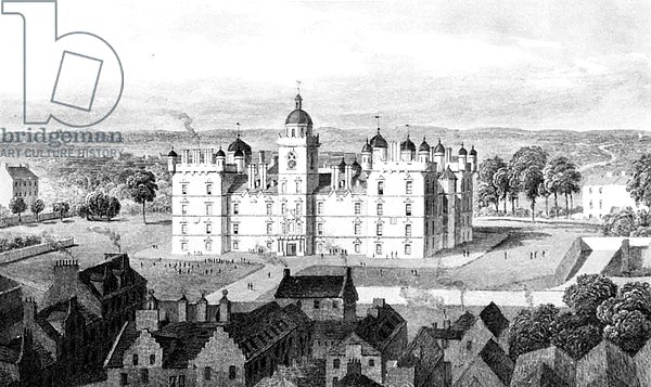 Heriot's Hospital, from the Castle Hill, engraved by William Watkins, c.1830