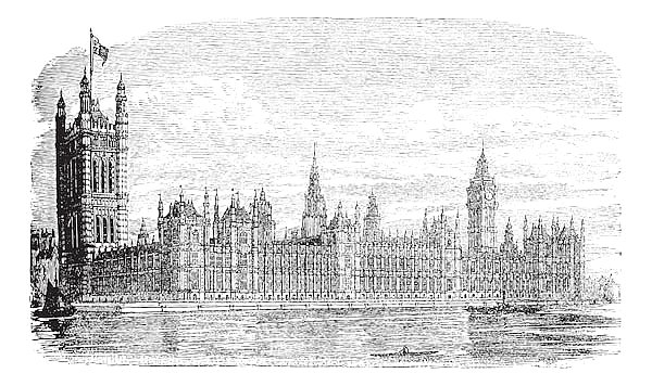 Palace of Westminster or Houses of Parliament in London England vintage engraving