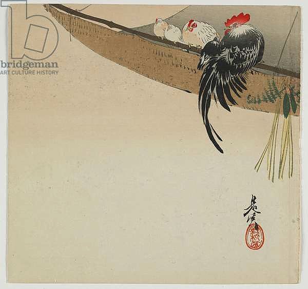 Chickens roosting on a sail, Meiji era, late 19th century
