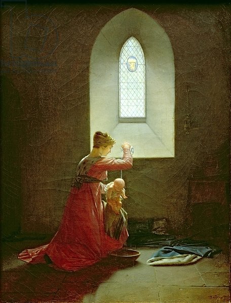 Genevieve of Brabant Baptising her Son in Prison