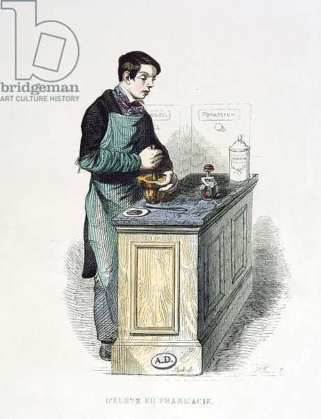 Студент аптеки готовит лекарство, иллюстрация, 1841 г